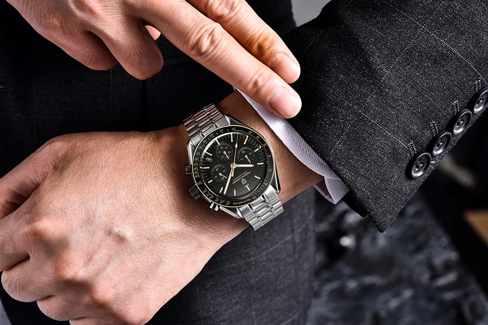 Montre Chronographe Homme Or – Quartz VK63, Verre Saphir Anti-Reflet
