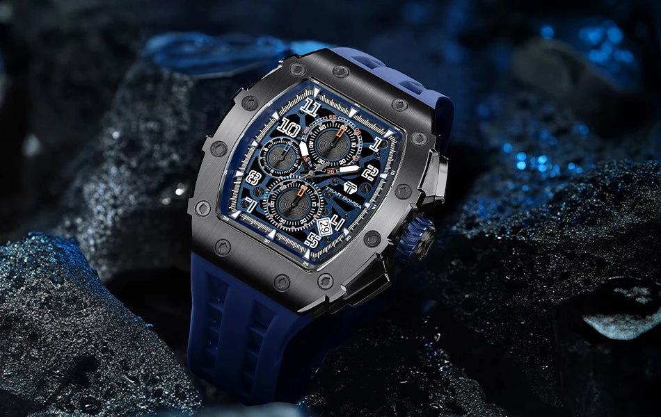 Montre Tonneau Luxe Homme – Acier Inoxydable Étanche