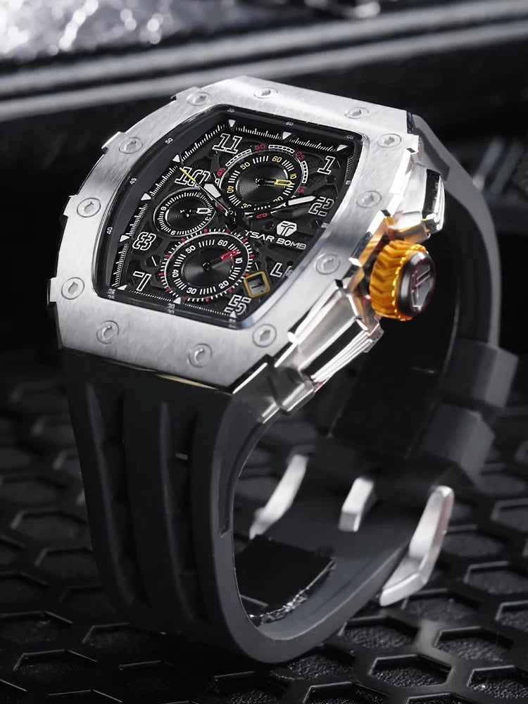 Montre Tonneau Luxe Homme – Acier Inoxydable Étanche