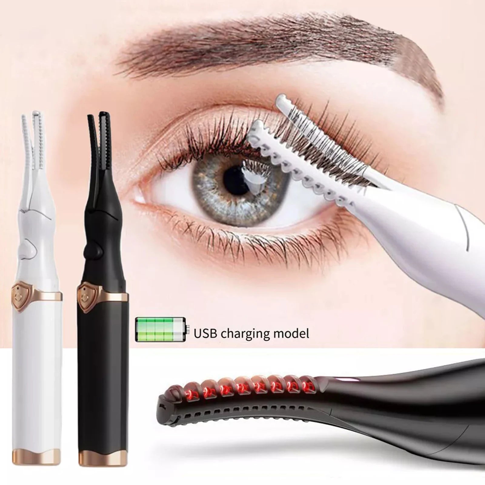 Recourbe-cils chauffants pour femmes, mini outil rechargeable USB pour une finition parfaite et un recourbement naturel des cils.