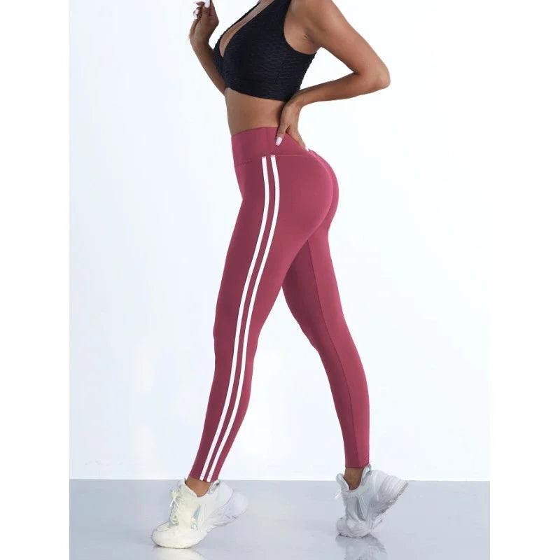 Leggings de yoga pour femmes, rayés, coupe slim, pantalon de sport taille haute, effet push-up, collant décontracté, idéal pour le sport, la course à pied et la gym.