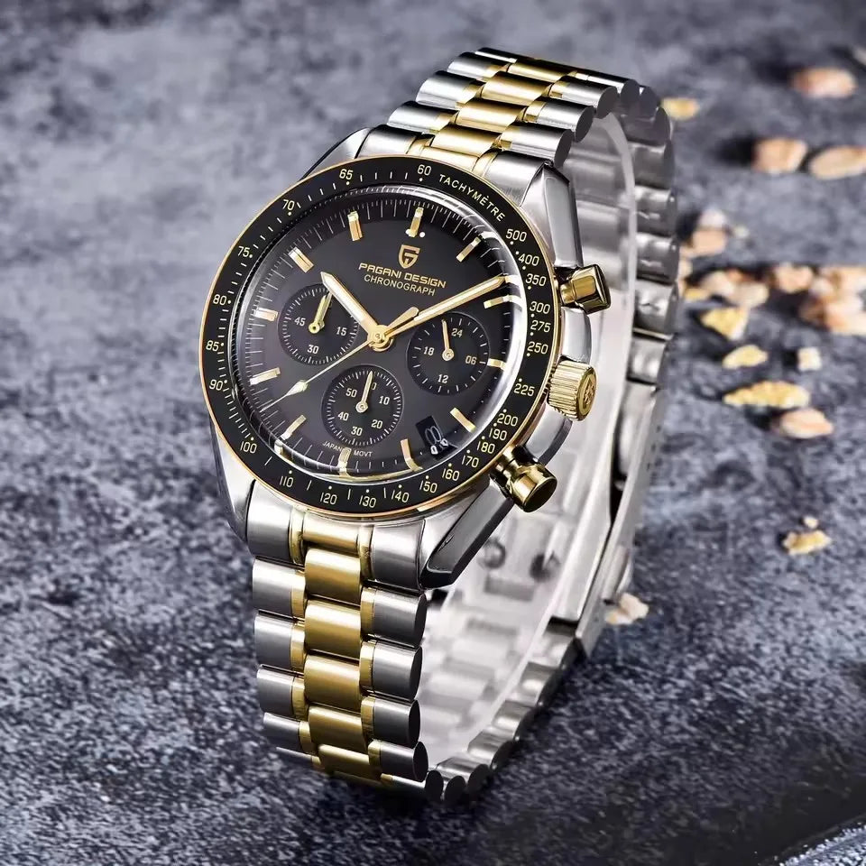 Montre Chronographe Homme Or – Quartz VK63, Verre Saphir Anti-Reflet