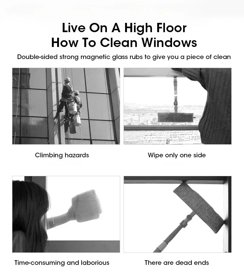 Outils de nettoyage magnétique pour vitres, lingettes double couche multifonctionnelles pour le nettoyage des vitres en hauteur, nettoyage automatique des canalisations