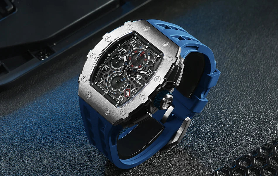 Montre Tonneau Luxe Homme – Acier Inoxydable Étanche