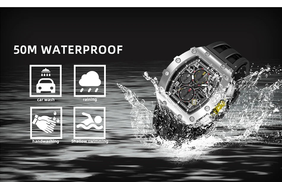 Montre Tonneau Luxe Homme – Acier Inoxydable Étanche