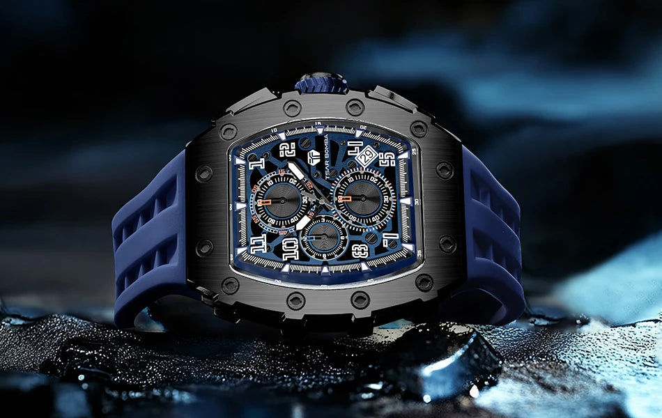 Montre Tonneau Luxe Homme – Acier Inoxydable Étanche