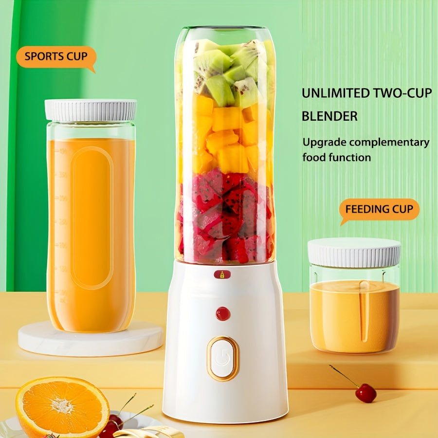 Mini blender portable rechargeable USB Blinder, 1 pièce, 450 ml, avec 2 gobelets inclus, sans fil et facile à transporter, livré avec un couvercle de gobelet sport en bonus, format individuel idéal pour les smoothies et les milkshakes.
